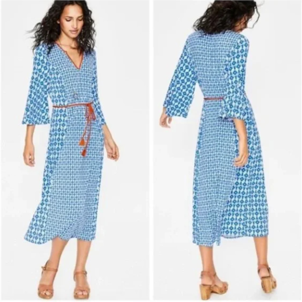 Boden Blue Patterned Midi Dress